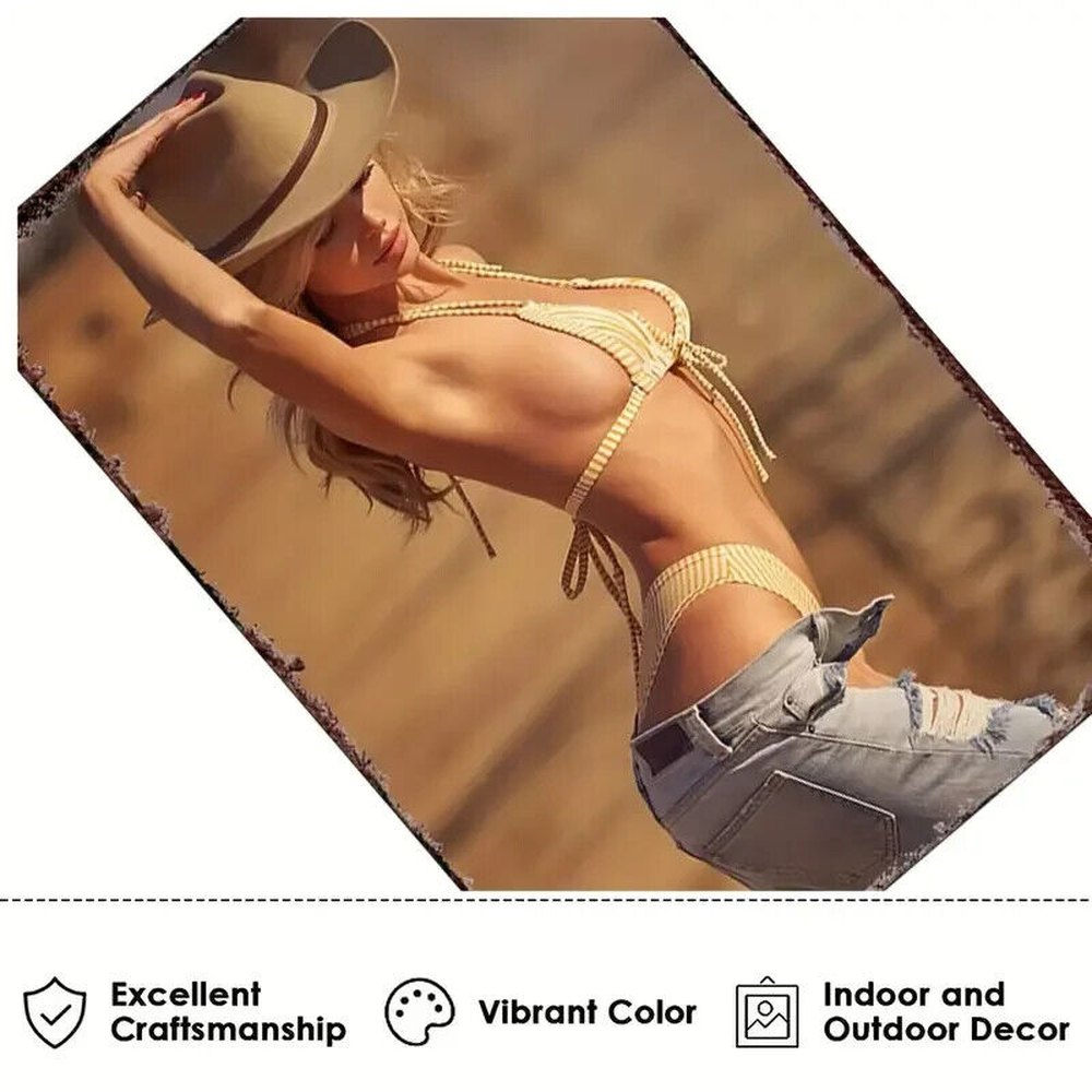 Sexy Revealing Cowgirl 8" x 12" Vintage Novelty Metal Sign Perfect For Man Cave Home & Garden:Home Décor:Plaques & Signs Style Your Walls